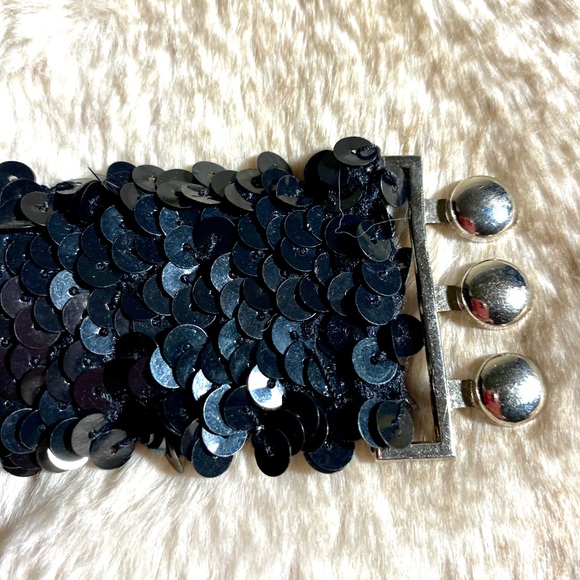 2 for $26 Vintage Black Sequin Evening Cocktali Waist Stretch Belt - Picture 3 of 7